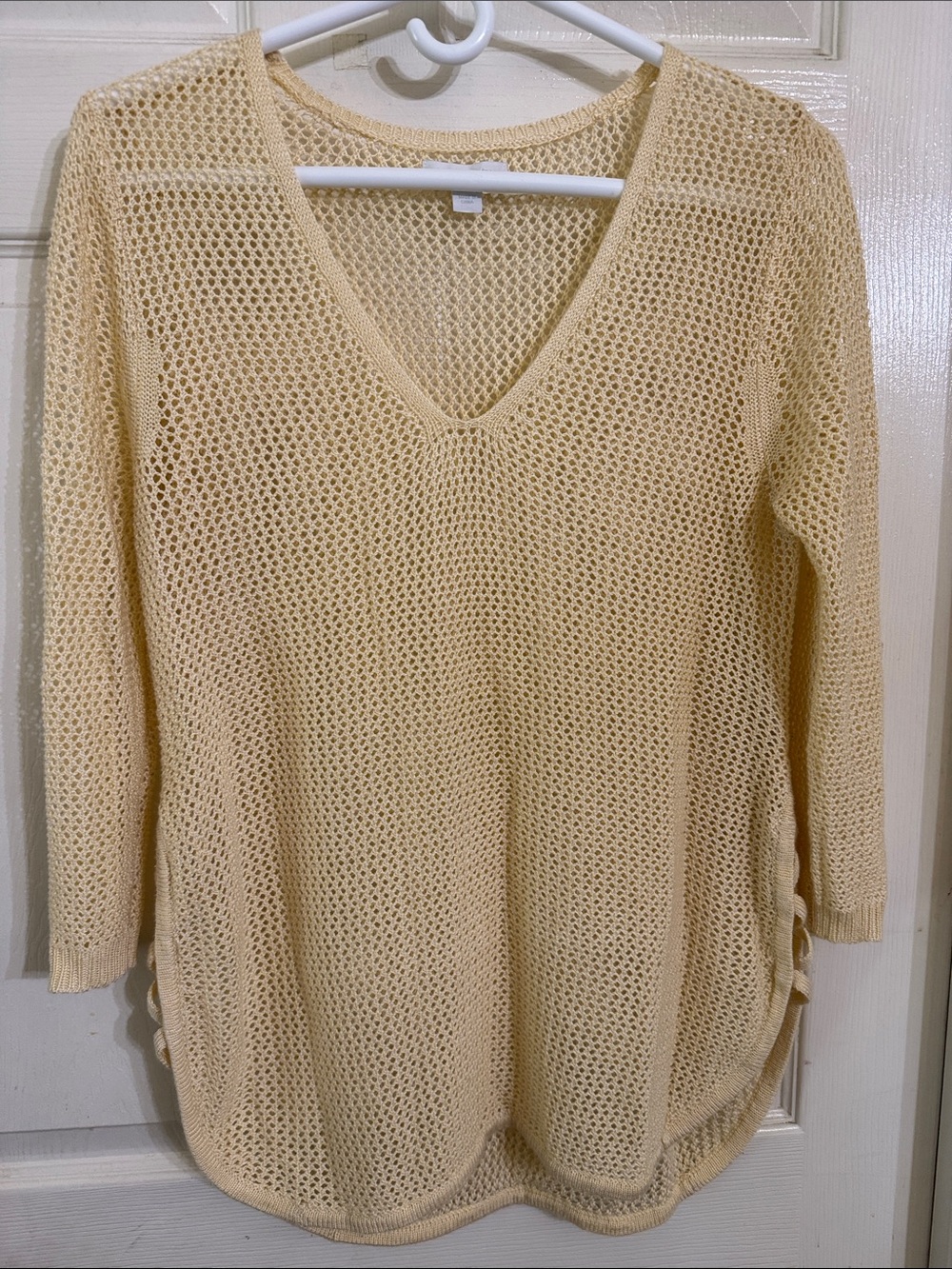 New York & Company Cream Mesh Knit Sweater/ Top Beach Cover Sz Medium